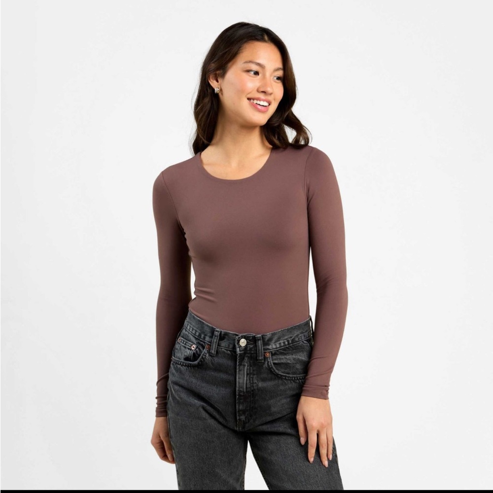 Nuuds Coffee Crewneck Long Sleeve Fitted Bodysuit